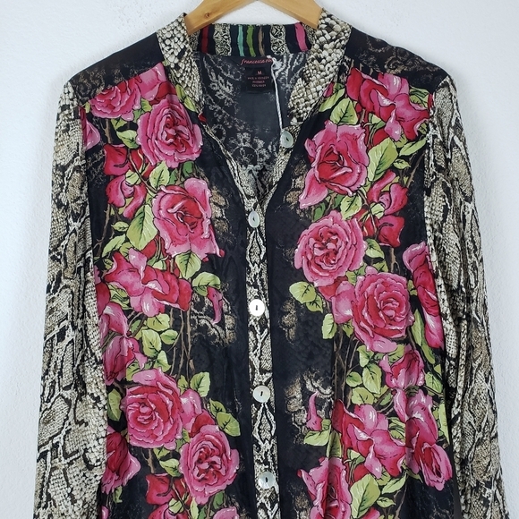 Francesca rose snake skin chiffon button down - Picture 3 of 5